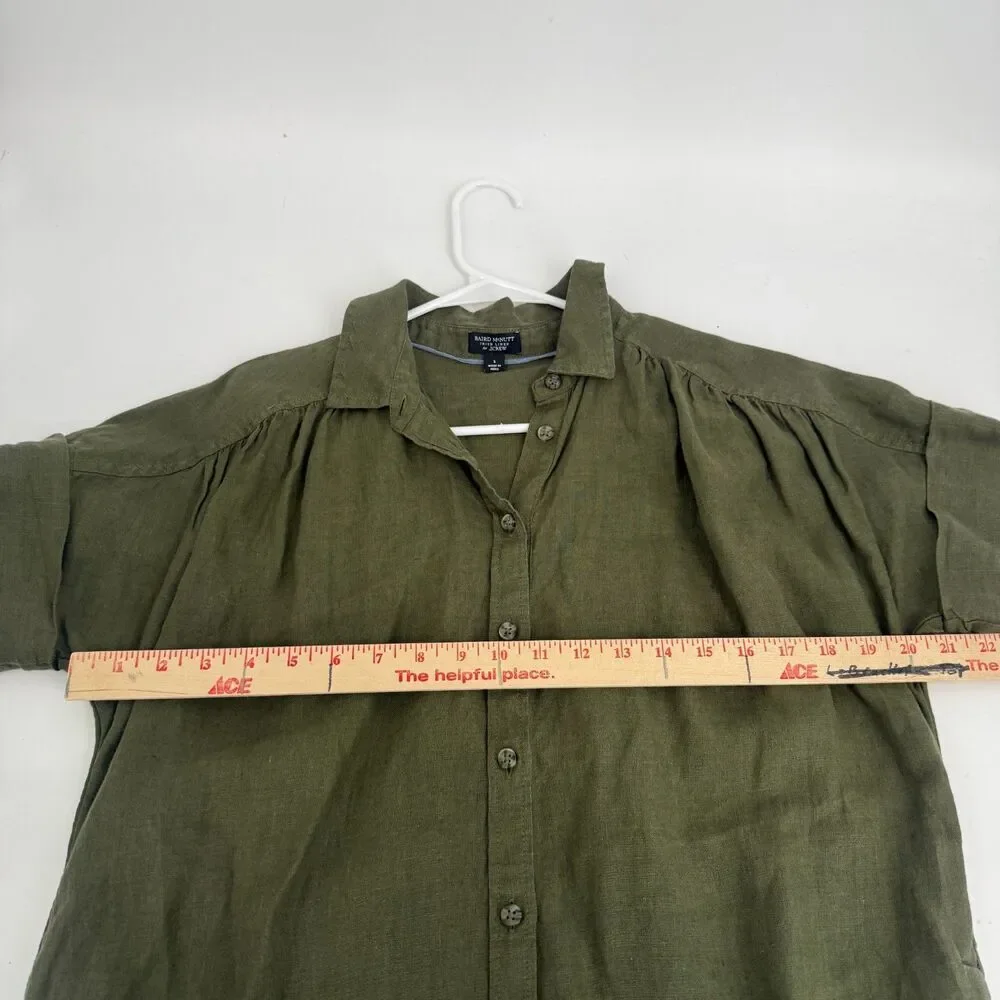 J.Crew Baird McNutt Shirt Dress Irish Linen Button Down Short Sleeve Green Sz S